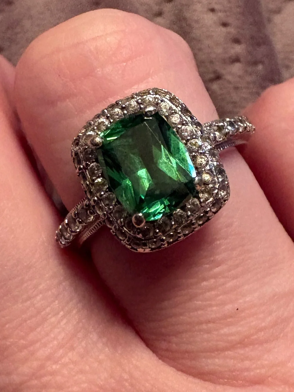 Tacori IV Diamonique Emerald Green Halo Ring Size 7 Cocktail Ring May birthstone